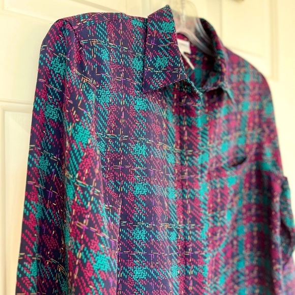 Vintage Alfred Dunner Plaid Print Semi-Sheer Button Down Shirt 6P Multicolour - Picture 3 of 16